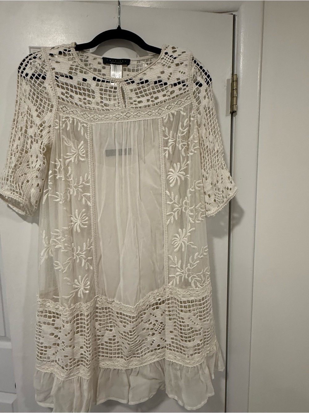 Twin-Set Cream Crochet & Embroidered Boho Dress